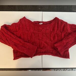 Garage Cropped Vibrant Red Knit Sweater